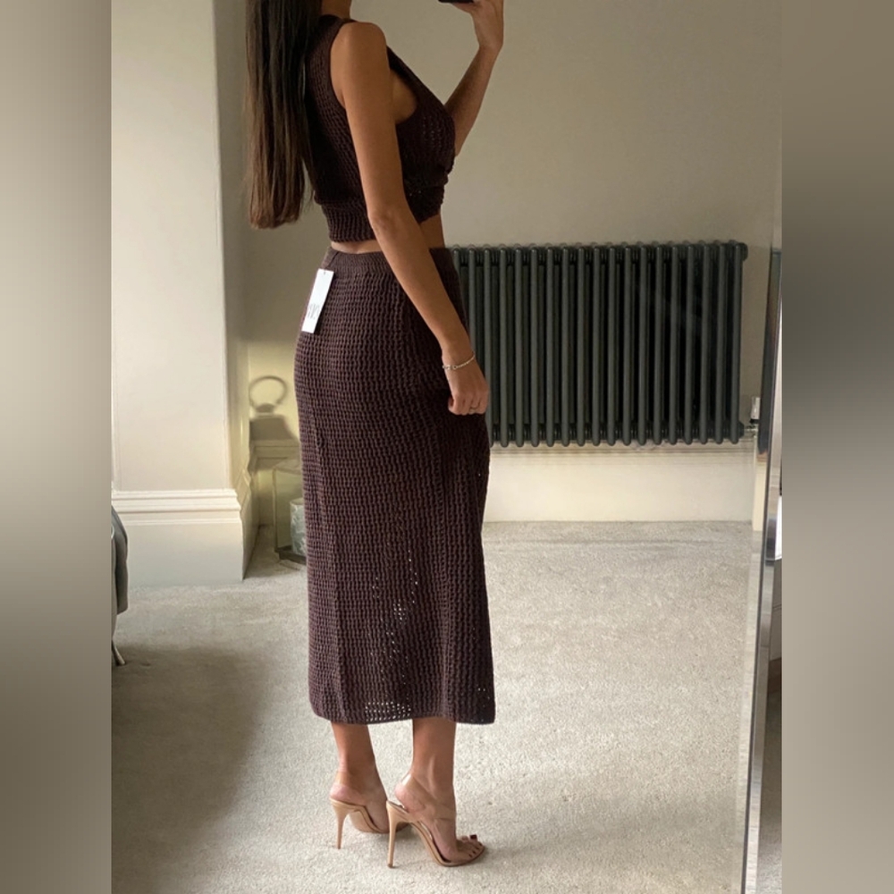 Zara brown knit crochet two piece set